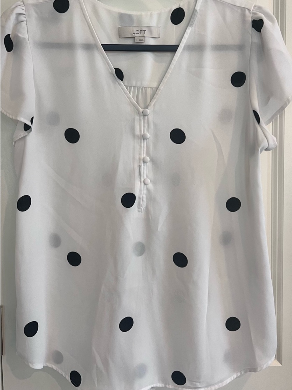 LOFT White Blouse with Black Polka Dots
